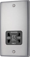 BG NBS20B Metal Brushed Steel 115-230V Dual Voltage Shaver Socket - Black Insert