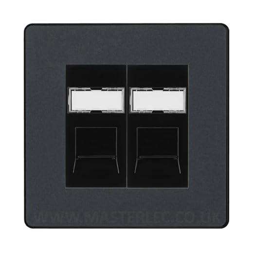 BG Evolve Matt Grey 2 Gang RJ45 Data Socket PCDMGRJ452B Black Inserts