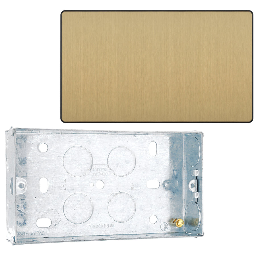 BG Evolve Satin Brass 2 Gang Double Blank Plate PCDSB95B with 25mm Steel Back Box
