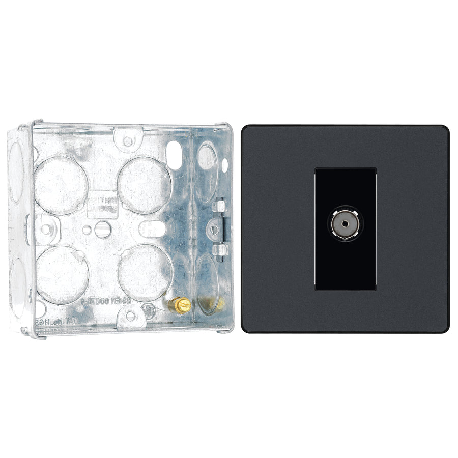 BG Evolve Matt Grey Co-Axial Socket Outlet PCDMG60B with 35mm Steel Back Box