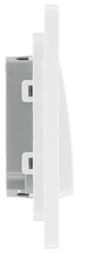 PCDCL42WW Side - This Evolve pearlescent white 20A 16AX double light switch from British General can operate 2 different lights, whilst the 2 way switching allows a second switch to be added to the circuit to operate the same light from another location (e.g. at the top and bottom of the stairs).