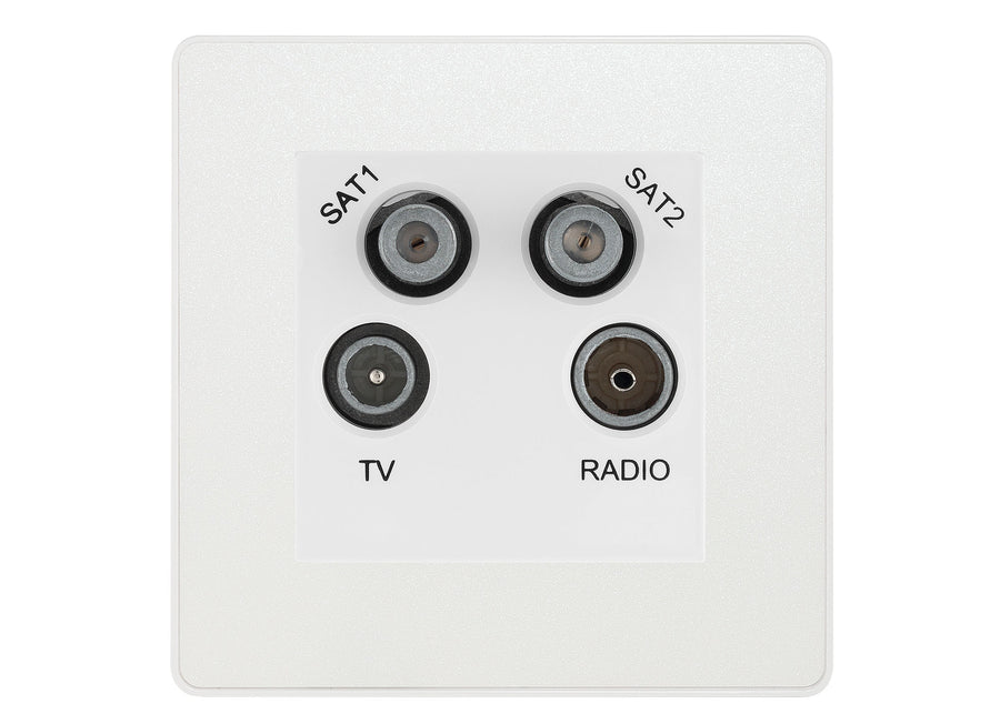 BG Evolve Pearlescent White TV/FM/2x SAT Quadplex Socket – White Insert