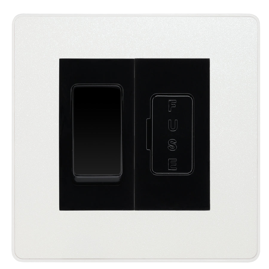 BG Evolve Pearlescent White 20A Intermediate Switch & 13A Fused Spur Plate | Black Insert