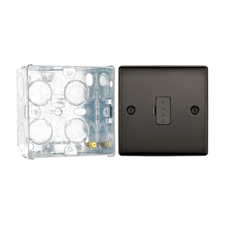 BG Nexus Black Nickel 13A Unswitched Fused Connection Unit NBN54 with 35mm Steel Back Box