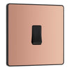 BG Evolve Polished Copper 1 Gang 20A 16AX 2 Way Light Switch PCDCP12B with 25mm Steel Back Box