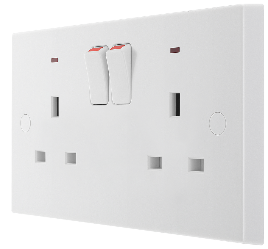 BG 926 Moulded Square Edge | White | 2 Gang 13A 1 Pole Neon Switched ...