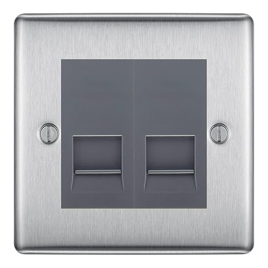 BG Nexus Brushed Steel Double IDC Secondary Telephone Socket - Grey Insert