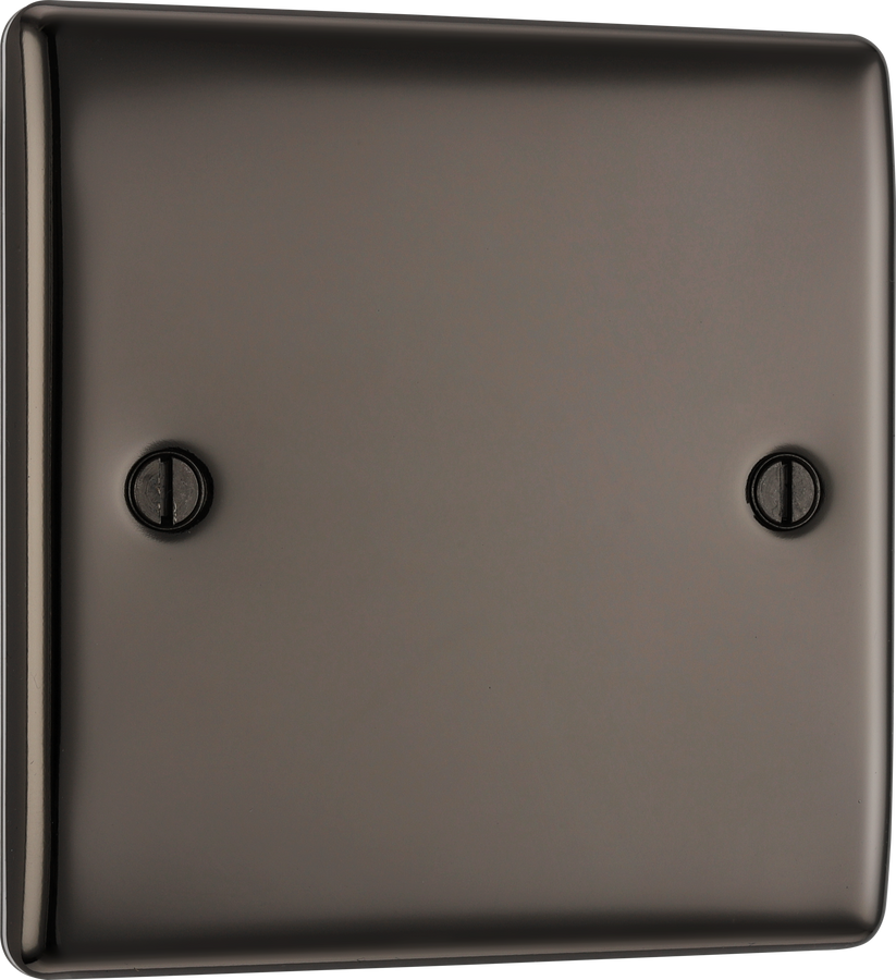 NBN94 Front - This premium black nickel finish single blank plate from British General is ideal for covering unused electrical connections and has a sleek and slim profile, with softly rounded edges to add a touch of luxury to your decor.