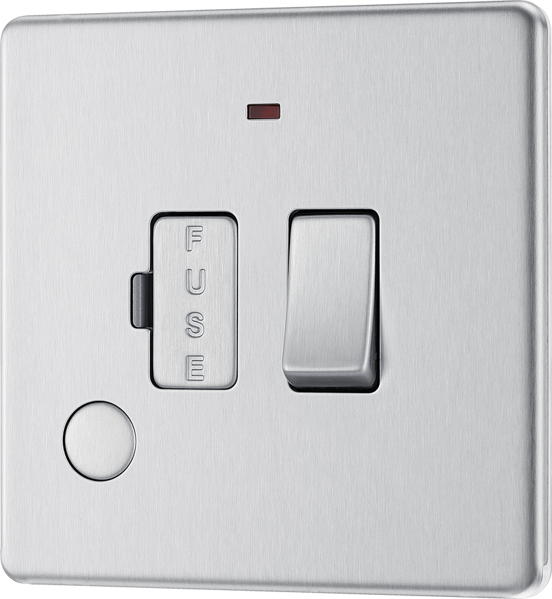 BG Electrical FBS53 Nexus Screwless Flat-Plate Switched Fused Connection Spur Unit Flex Outlet Brushed Steel Neon 13A