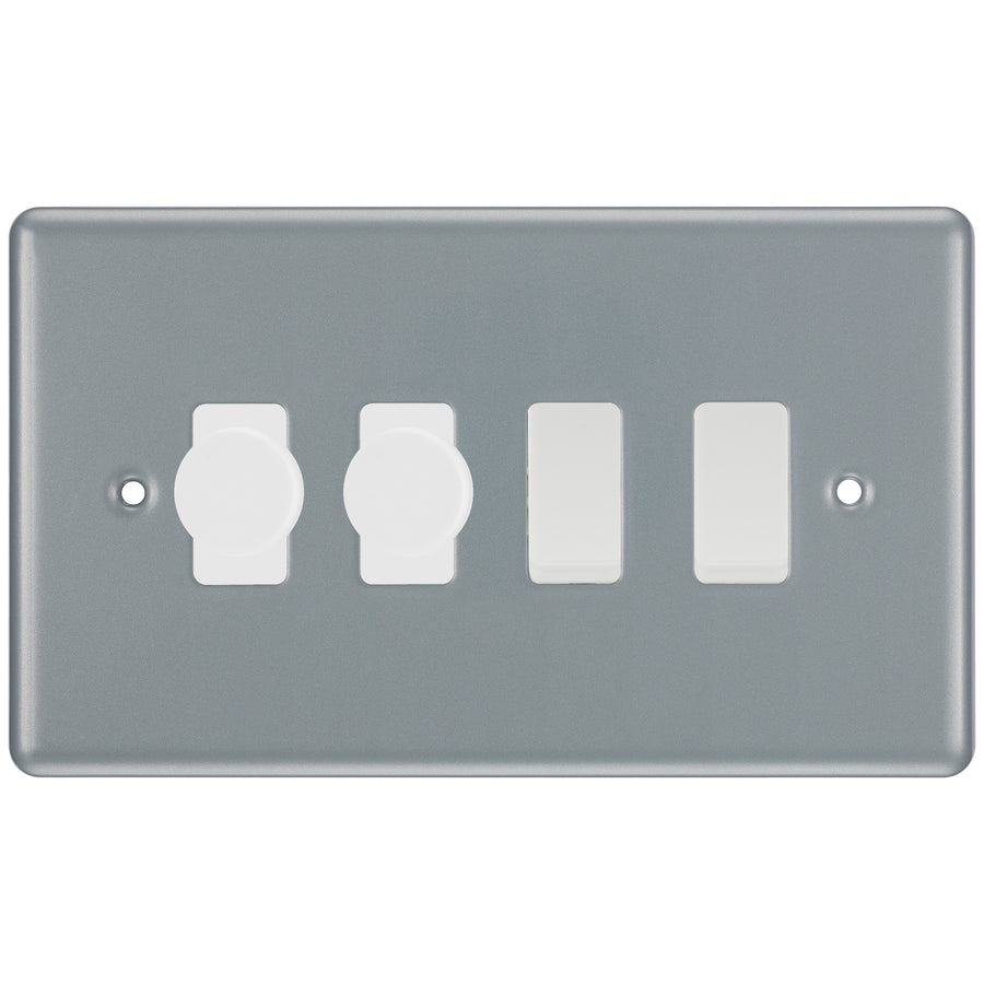 BG Metal Clad 4 Gang Light Switch 2x LED Dimmer 2x 2 Way Custom Switch