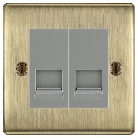 BG Nexus Antique Brass Double RJ11 Telephone Socket NABRJ112 - Grey Insert
