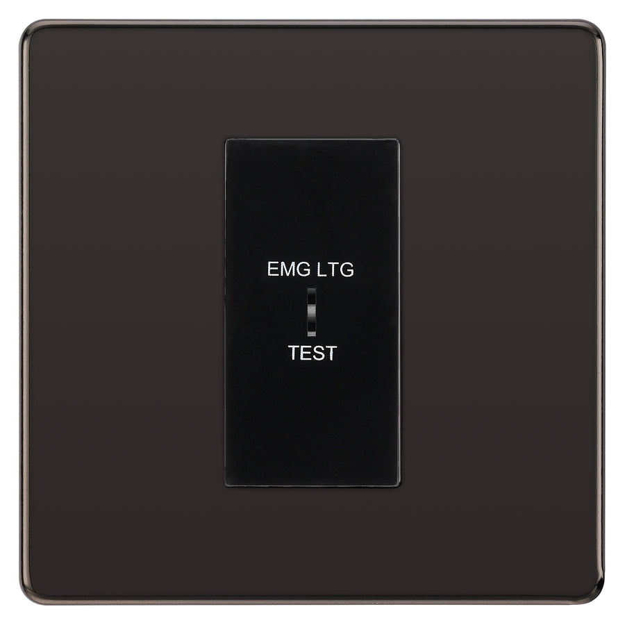 BG Flatplate Screwless Black Nickel 20AX 2 Way Emergency Lighting Test Key Switch - Key Included - Black Insert
