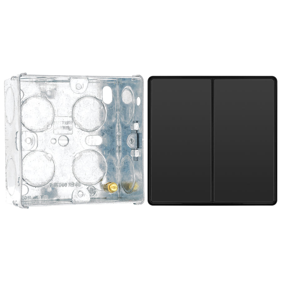 BG Evolve Black Chrome 2 Way Double Edge to Edge Rocker Switch PCDBC42EB with 35mm Steel Back Box