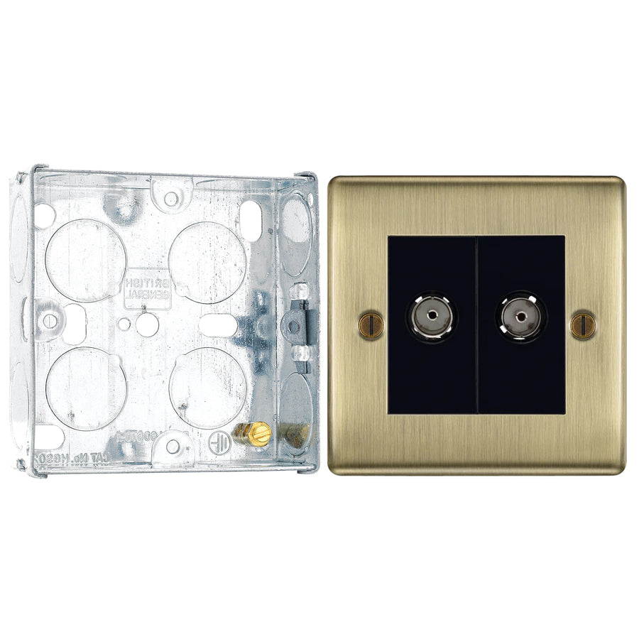 BG Nexus Antique Brass Diplex TV/FM Socket NAB66 with 25mm Steel Back Box
