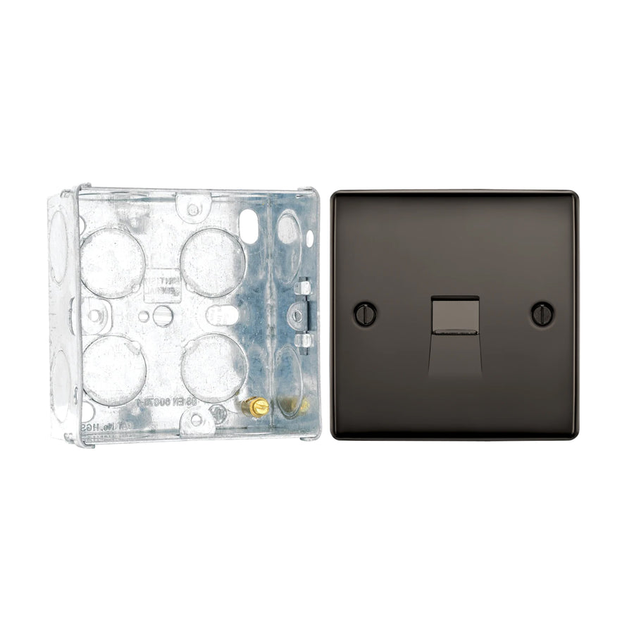 BG Nexus Black Nickle Single Slave Telephone Socket NBNBTS1 with 35mm Steel Back Box