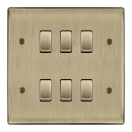 BG Antique Brass 6 Gang 2 Way Custom Grid Light Switch with Back Box Included
