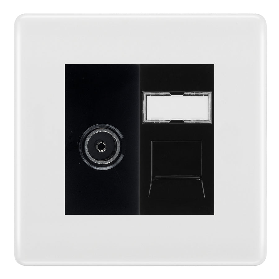 BG Nexus White Moulded TV Aerial & RJ45 CAT6 Data Socket - Black Insert