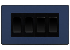 BG Evolve Matt Blue 4-Gang Light Switch 3x 2-Way + 1x Intermediate – Black Inserts