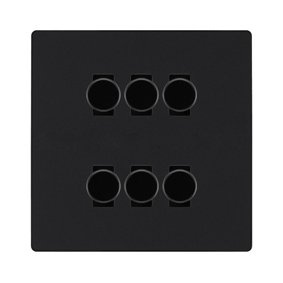 BG Evolve Matt Black 6 Gang Trailing Edge LED Dimmer Light Switch 2 Way Custom Switch