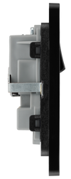 PCDMB22B Side - This Evolve Matt Black 13A double switched socket from British General has been designed with angled in line colour coded terminals and backed out captive screws for ease of installation, and fits a 25mm back box making it an ideal retro-fit replacement for existing sockets.
