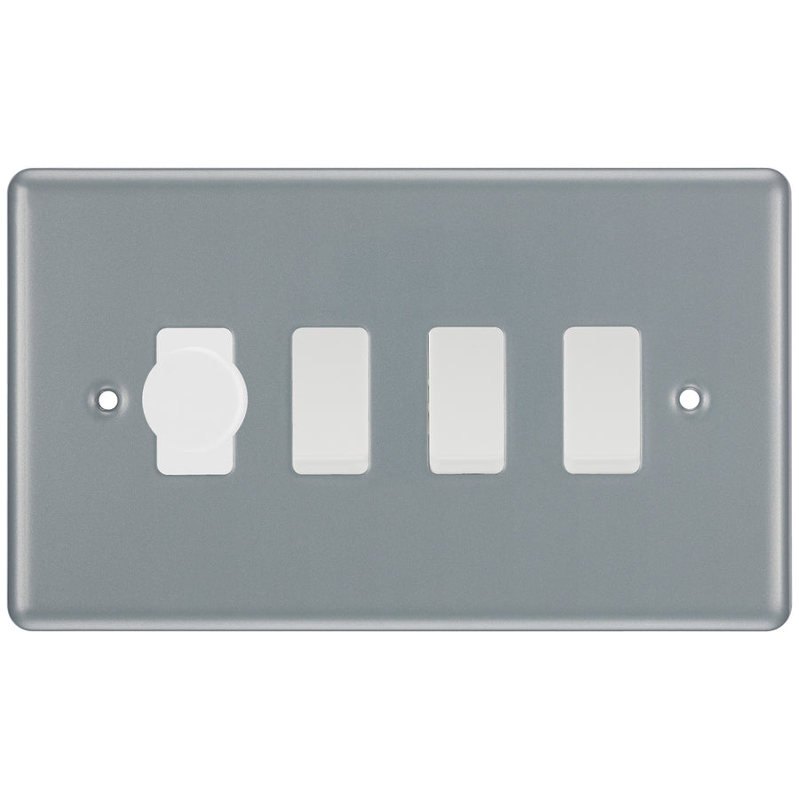 BG Metal Clad 4 Gang Light Switch 1x LED Dimmer 3x 2 Way Custom Switch