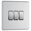 Newlec British General FBS43 Nexus Flatplate Screwless Brushed Steel 3 Gang 20A 16AX 2 Way Light Switch