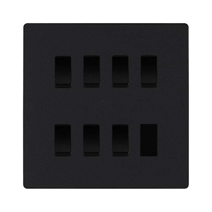BG Evolve Matt Black 7 Gang Intermediate Custom Grid Light Switch with Back Box Included