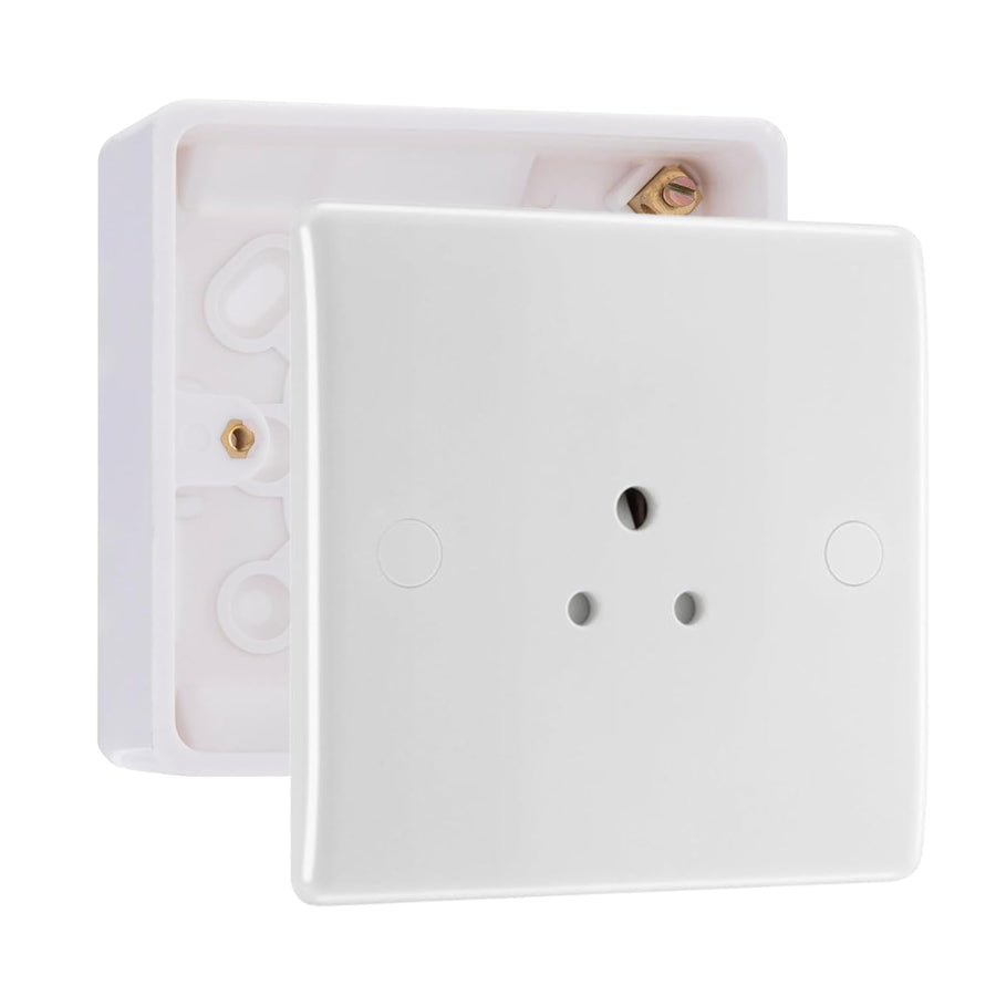 BG Electrical 2A Unswitched Round Pin Socket White & 32mm Pattress Back Box