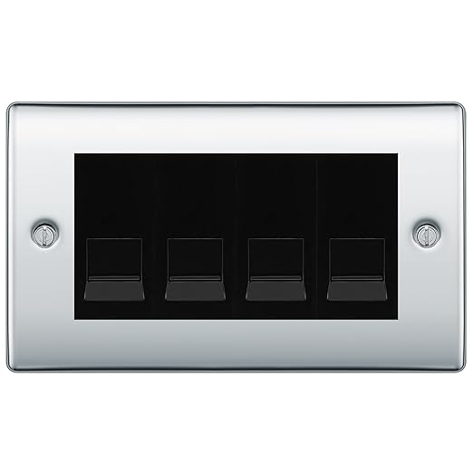 BG Nexus Polished Chrome 4 Gang IDC Secondary Telephone Socket - Black Insert