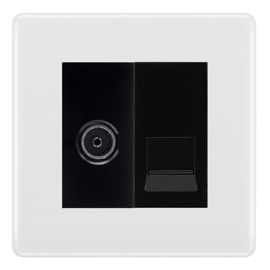 BG Nexus White Moulded TV Aerial & Master Telephone Socket - Black Insert