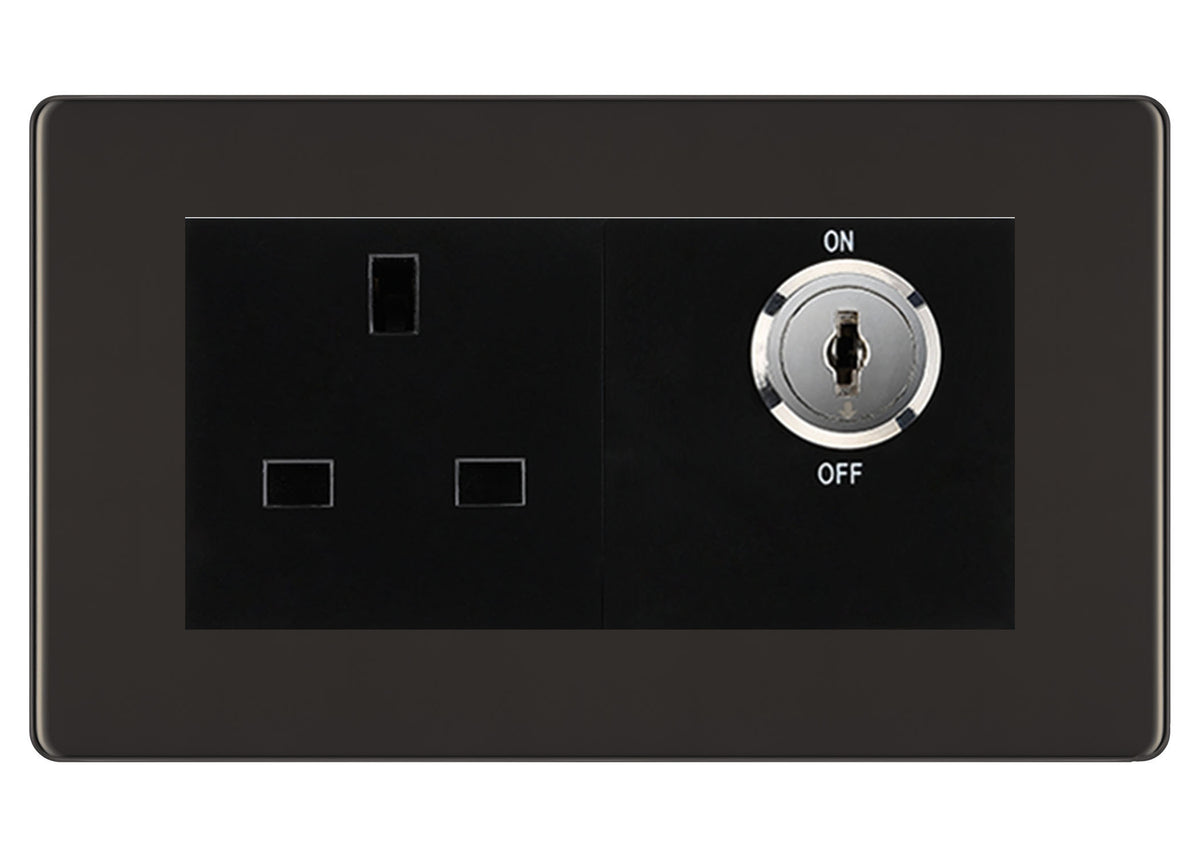 BG Screwless Black Nickel 13A Double Pole Key Controlled Socket – Black ...