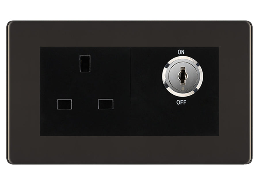 BG Screwless Black Nickel 13A Double Pole Key Controlled Socket – Black ...