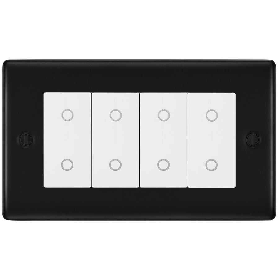 BG Nexus Matt Black Quad Secondary Touch Dimmer Switch White Inserts NFBTDS4W