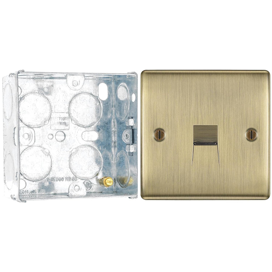 BG Nexus Antique Brass Single Slave Telephone Socket NABBTS1 with 35mm Steel Back Box