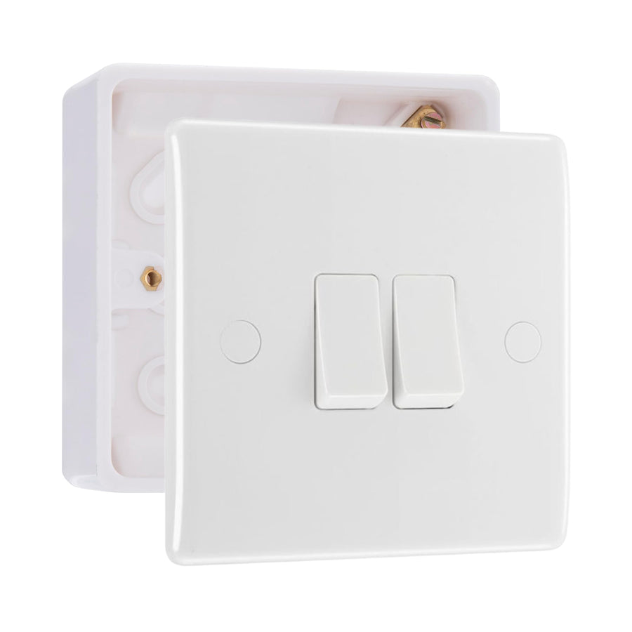 BG Nexus Double Light Switch 2 Gang 10AX White & 32mm Pattress Back Box
