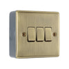 Antique Brass 3 Gang Triple Light Switch & Surface Pattress Back Box