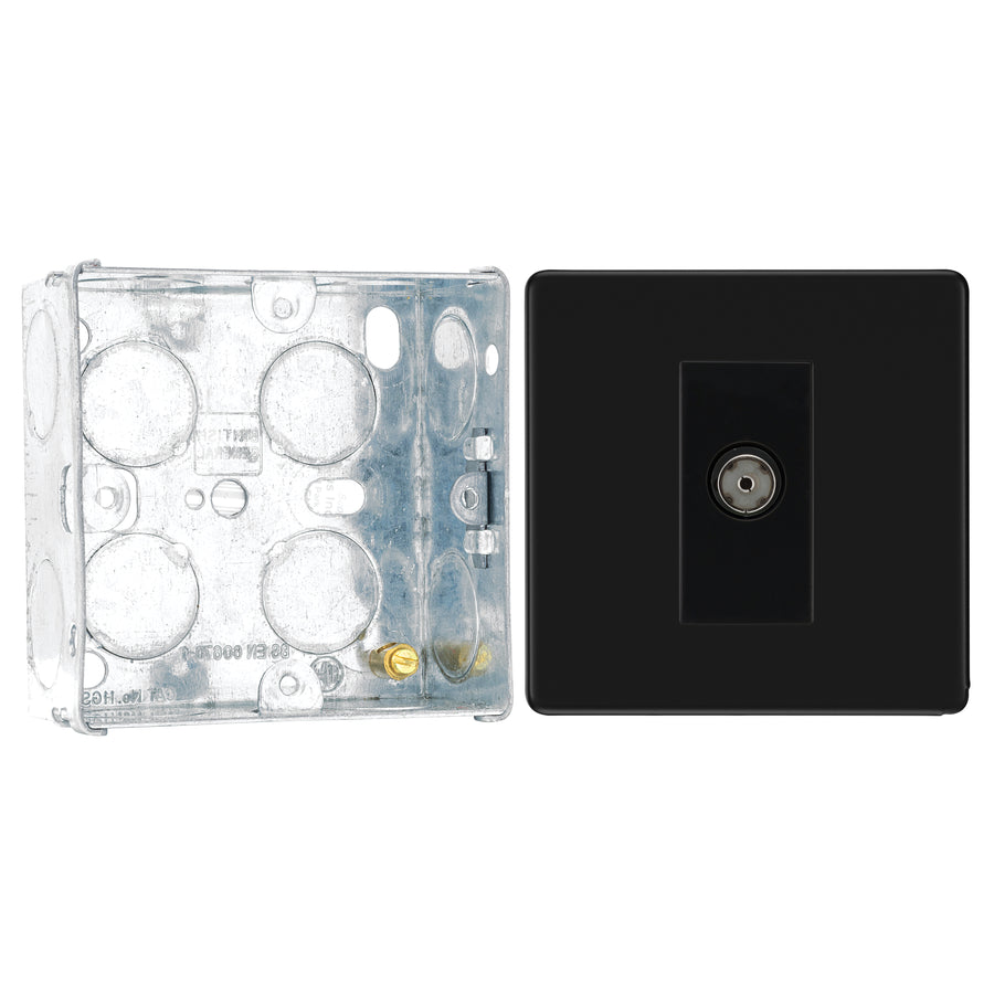 BG Screwless Matt Black 1 Gang Isolated Coaxial Socket FFB62 with 35mm Steel Back Box