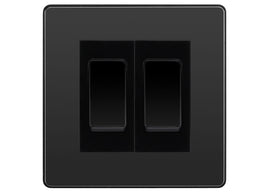 BG Electrical Evolve Black Chrome 2-Gang Light Switch 1x 2-Way + 1x Intermediate – Black Inserts
