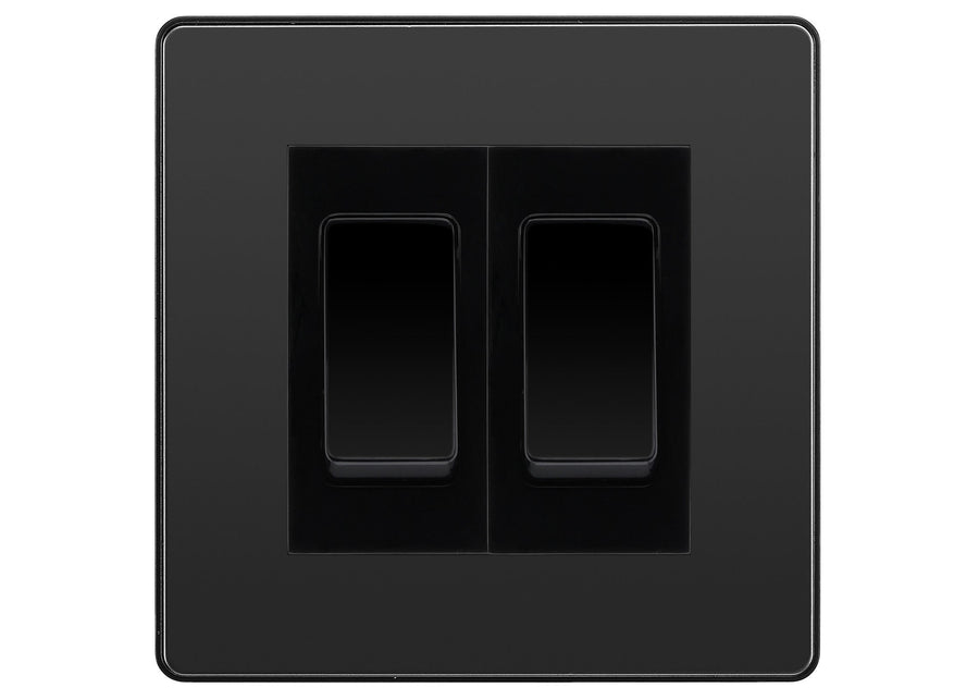 BG Electrical Evolve Black Chrome 2-Gang Light Switch 1x 2-Way + 1x Intermediate – Black Inserts