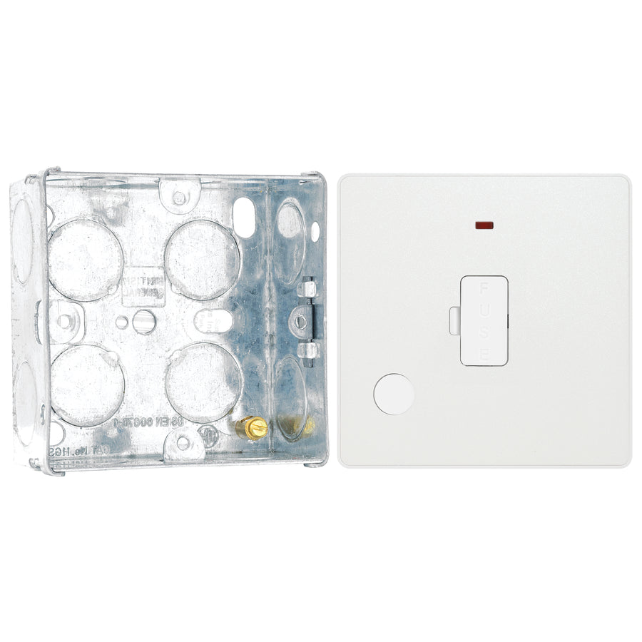 BG Evolve Pearlescent White 13A Unswitched Spur with Neon and Flex Outlet PCDCL54W with 35mm Steel Back Box