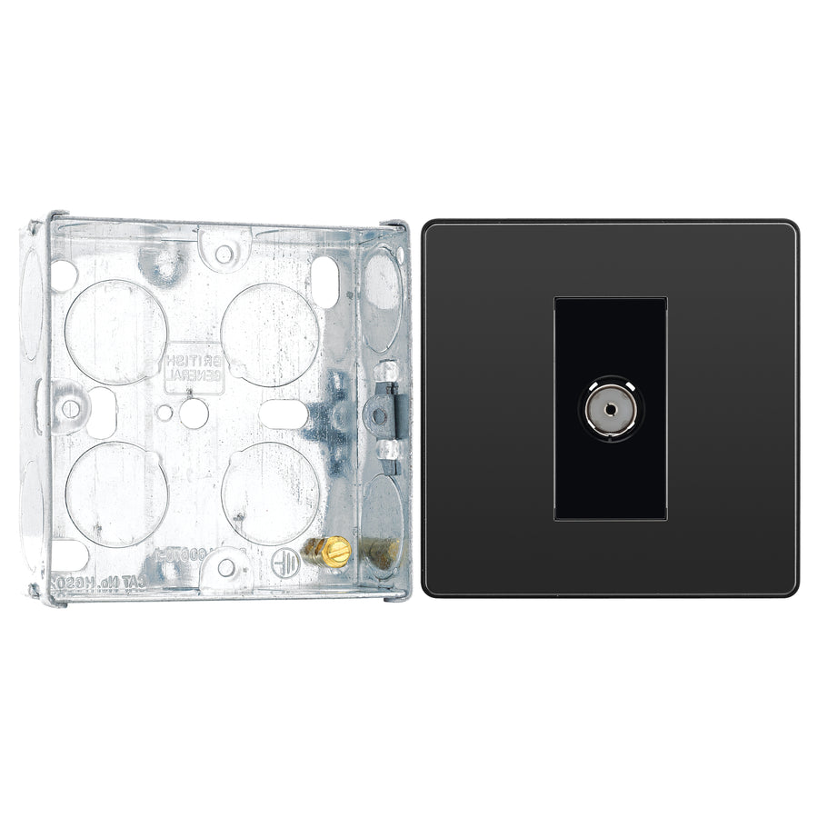 BG Evolve Black Chrome Co-Axial Socket Outlet PCDBC60B with 25mm Steel Back Box