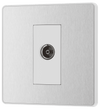 PCDBS60W Front - This Evolve Brushed Steel single coaxial socket from British General can be used for TV or FM aerial connections.