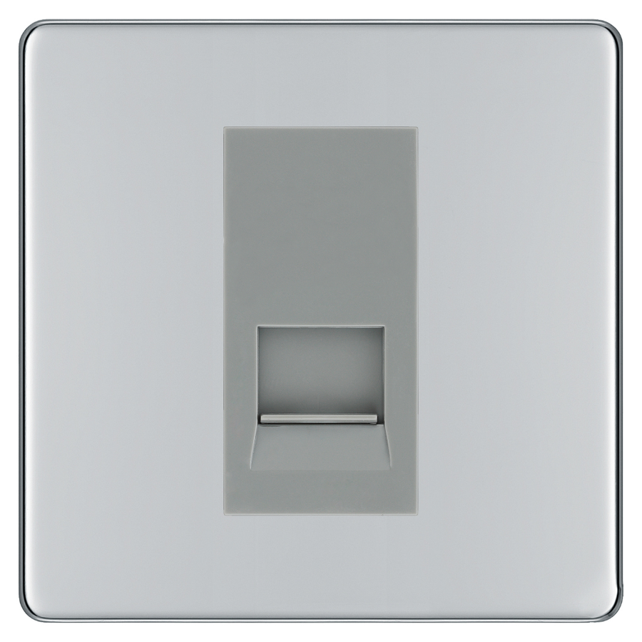 BG Screwless Polished Chrome Single Master Telephone Socket, Screw Terminal - Grey Inserts