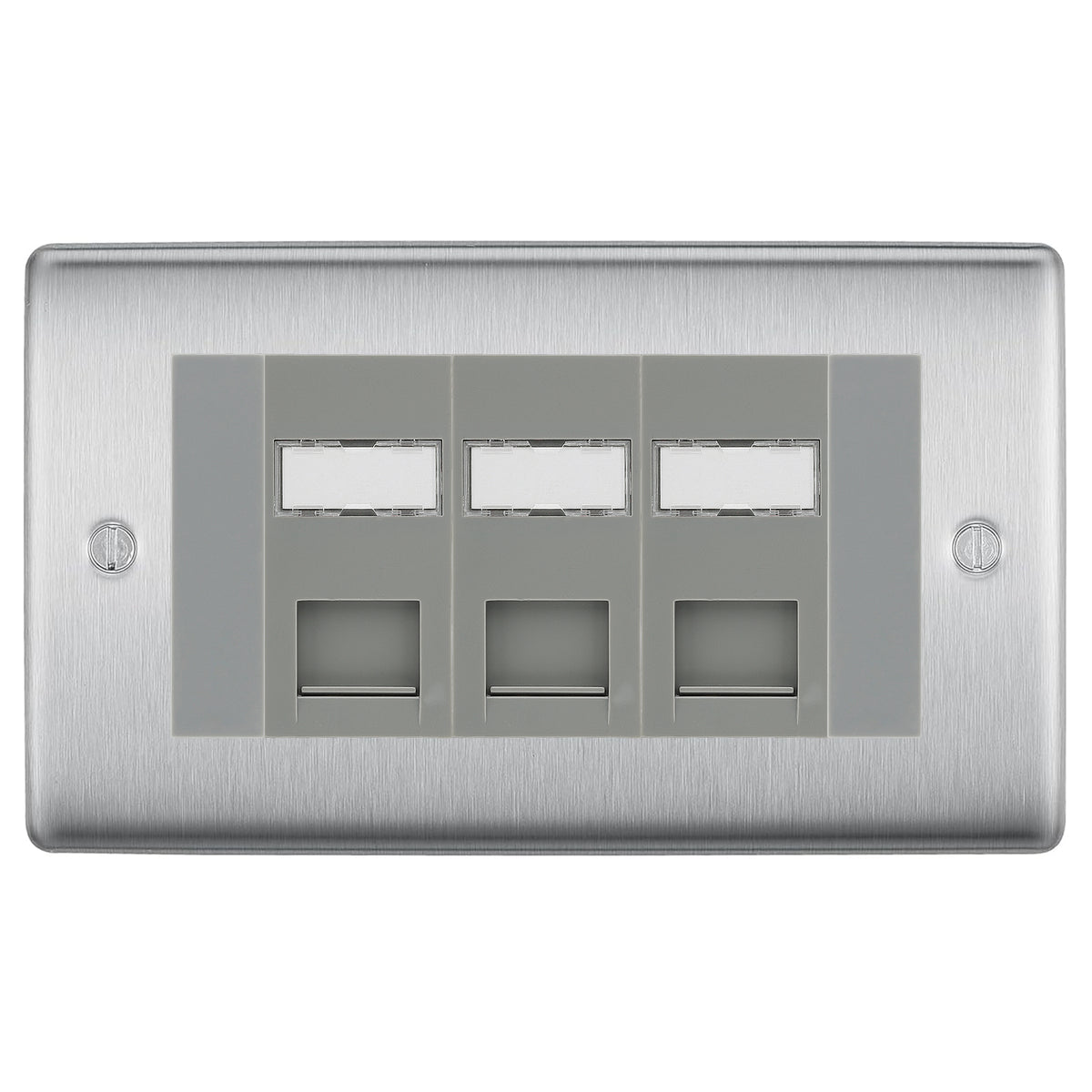 BG Nexus Brushed Steel 3 Gang RJ45 CAT6 Data Socket Grey ...– The ...