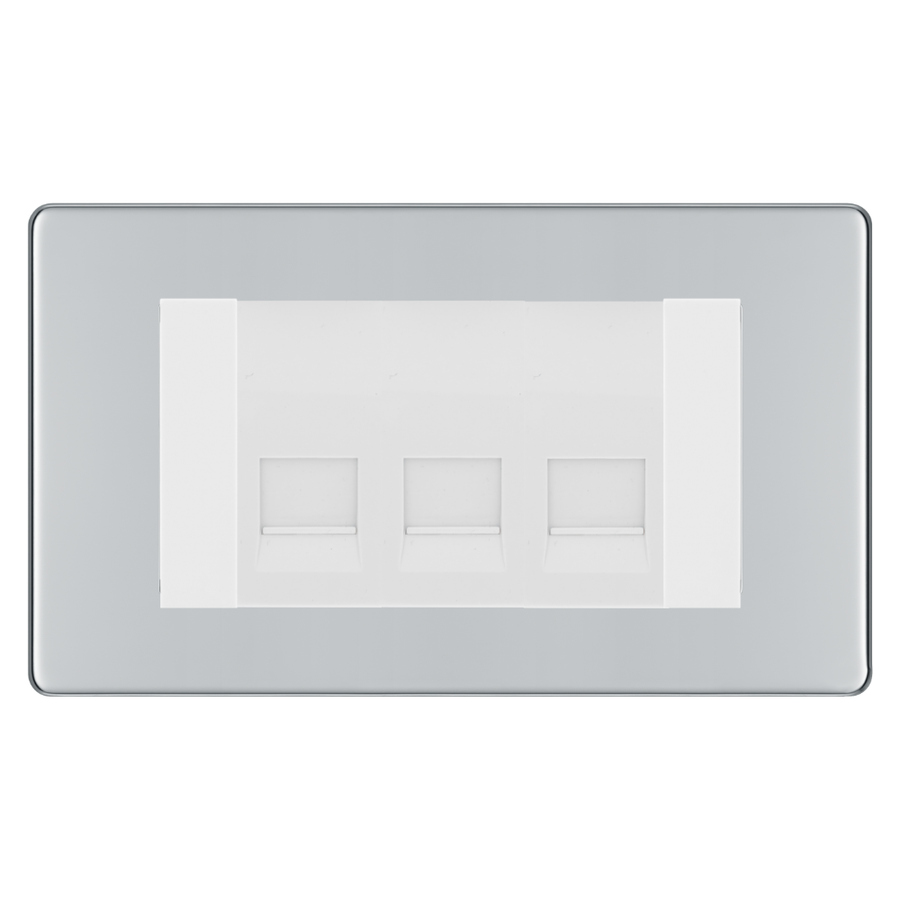 BG Screwless Polished Chrome 3 Gang Secondary Telephone Socket, Screw Terminal - White Insert