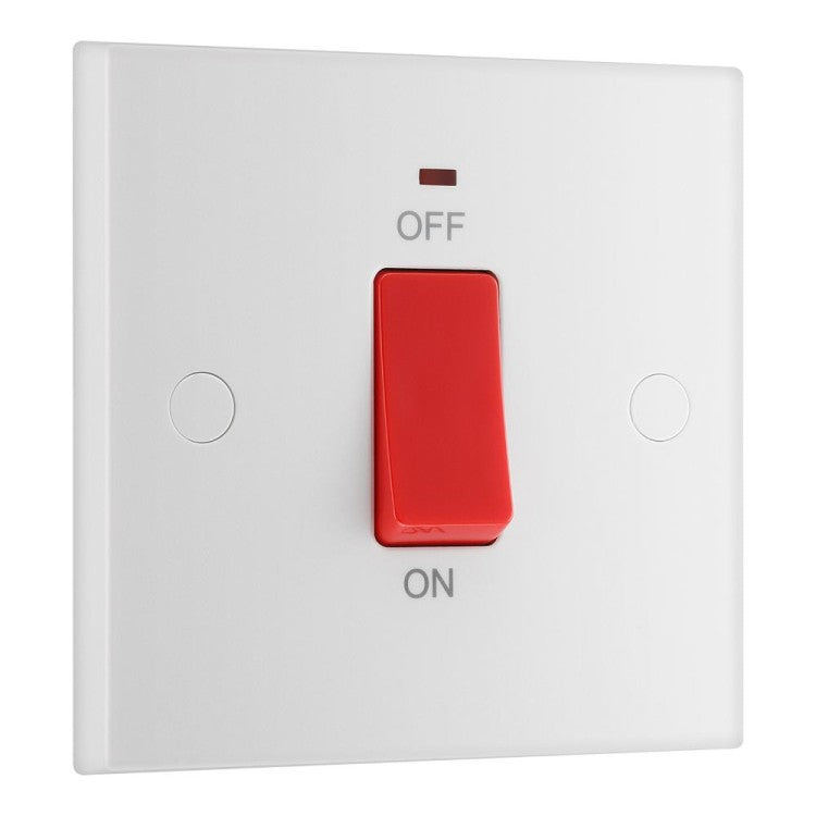 BG 974 Moulded Square Edge | White | 1 Gang 45A 2 Pole Neon Cooker Switch