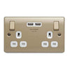 BG Electrical NPR22U3W Nexus Metal Pearl Nickel Double Switched 13A Power Socket With USB Charging - 2X USB Sockets (3.1A) White Insert