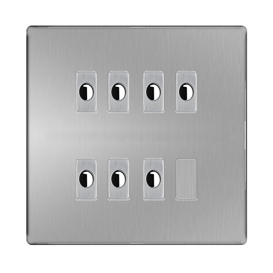 BG Nexus Screwless Brushed Steel 7 Gang Flex Outlet Socket