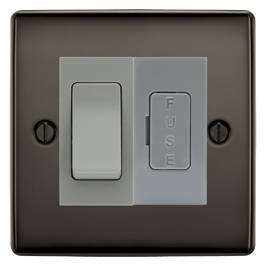 BG Nexus Black Nickel 2 Way Light Switch & 13A Fused Spur Plate | Grey Insert