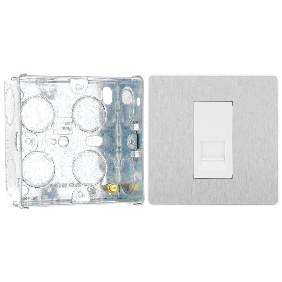 BG Evolve Brushed Steel 1 Gang Master Telephone Outlet PCDBSBTM1W with 35mm Steel Back Box
